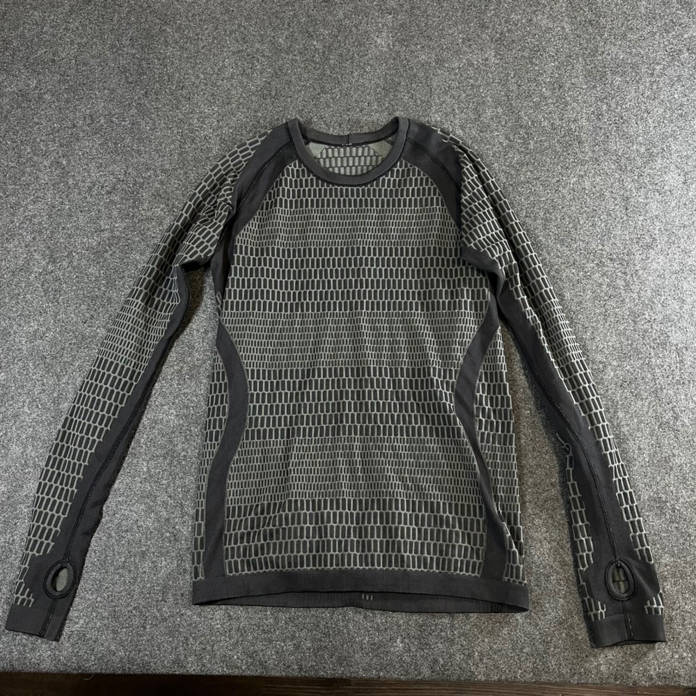 Lululemon Rest Less Pullover Long Sleeve Top Black Grey Honeycomb Size 6